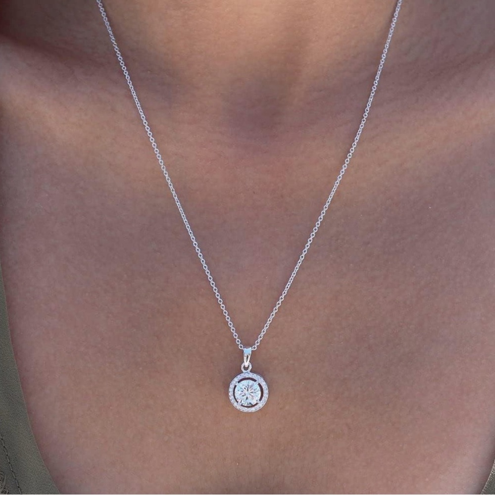 Cate & Chloe 18k White Gold Plated Halo Pendant Necklace & Crystal Stud Earrings - Picture 7 of 10